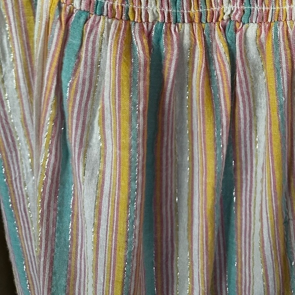 Metallic Sun Dress PINK Aqua Multicolored Tiered Lined Flowy Crepe Prairie Dress - Picture 9 of 14